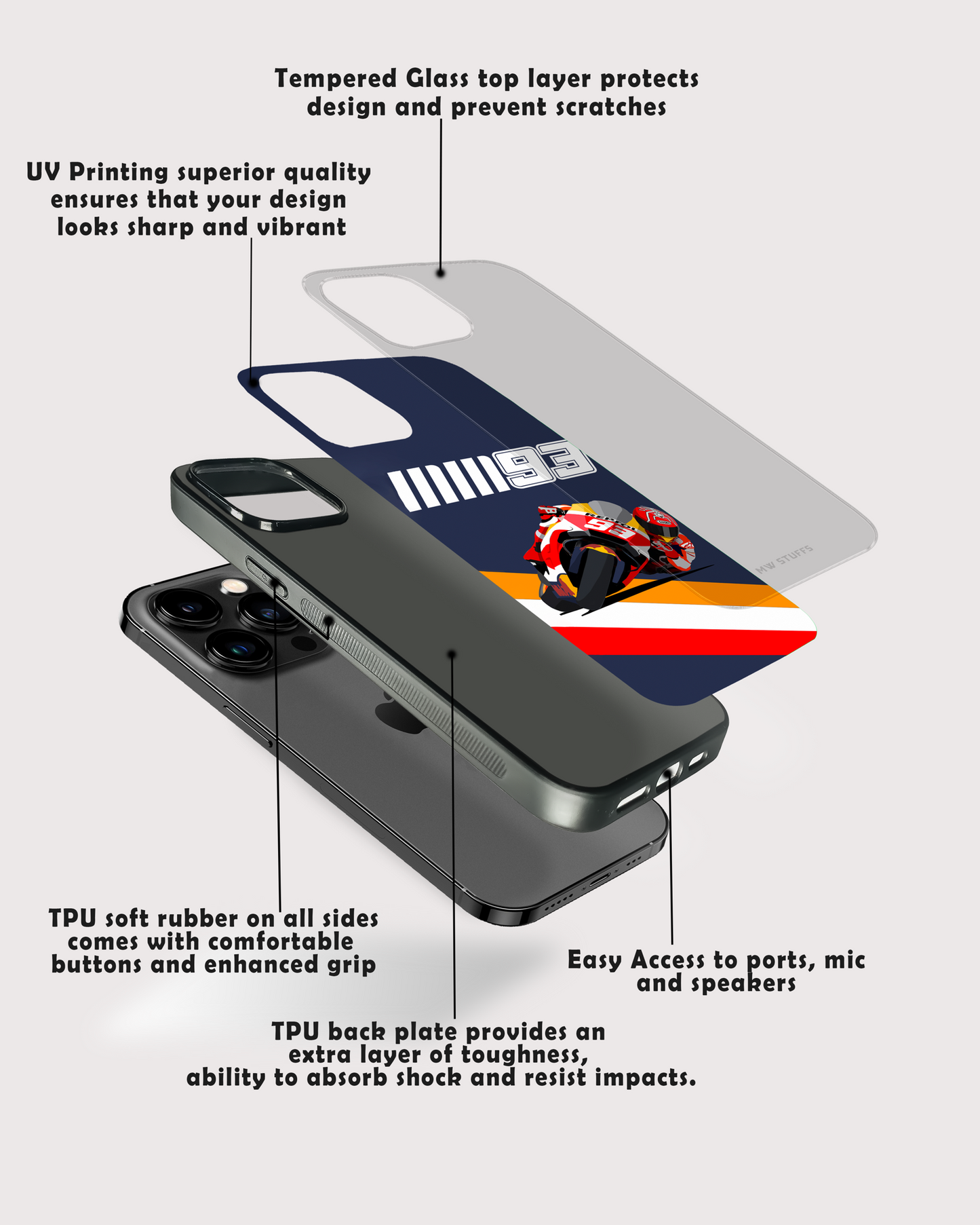 93 March Marquez Fanclub Printed Glass Case -  - MW Stuffs - 