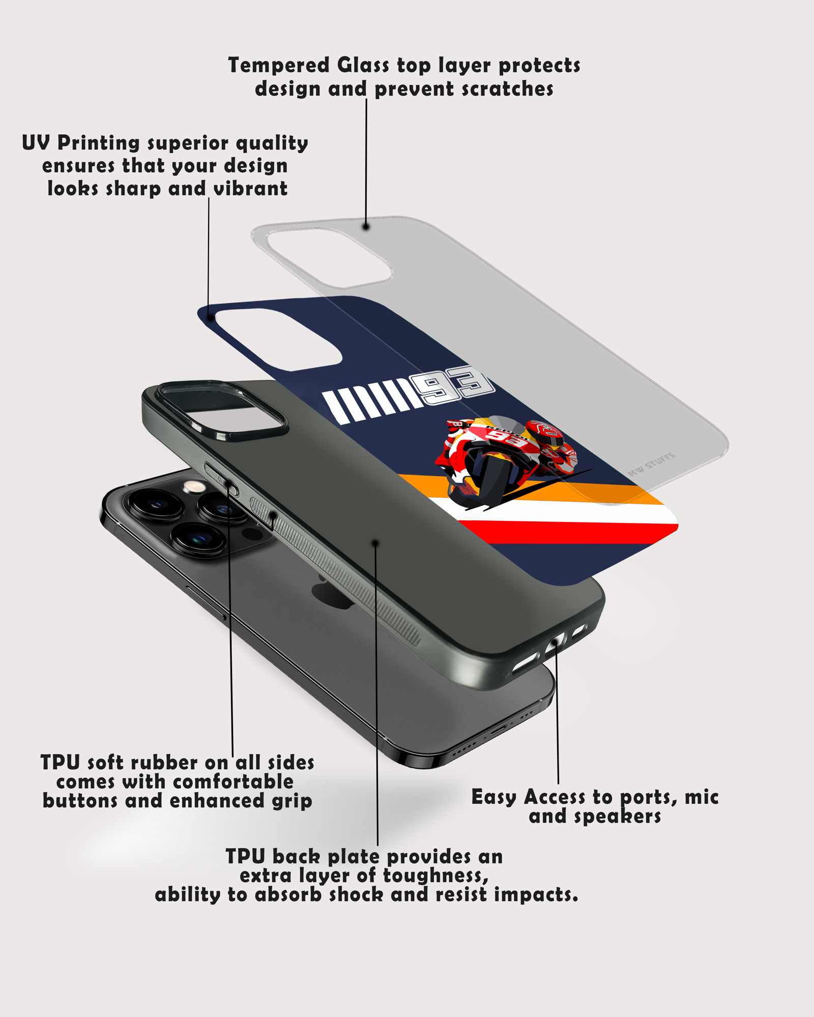 93 March Marquez Fanclub Printed Glass Case -  - MW Stuffs - 
