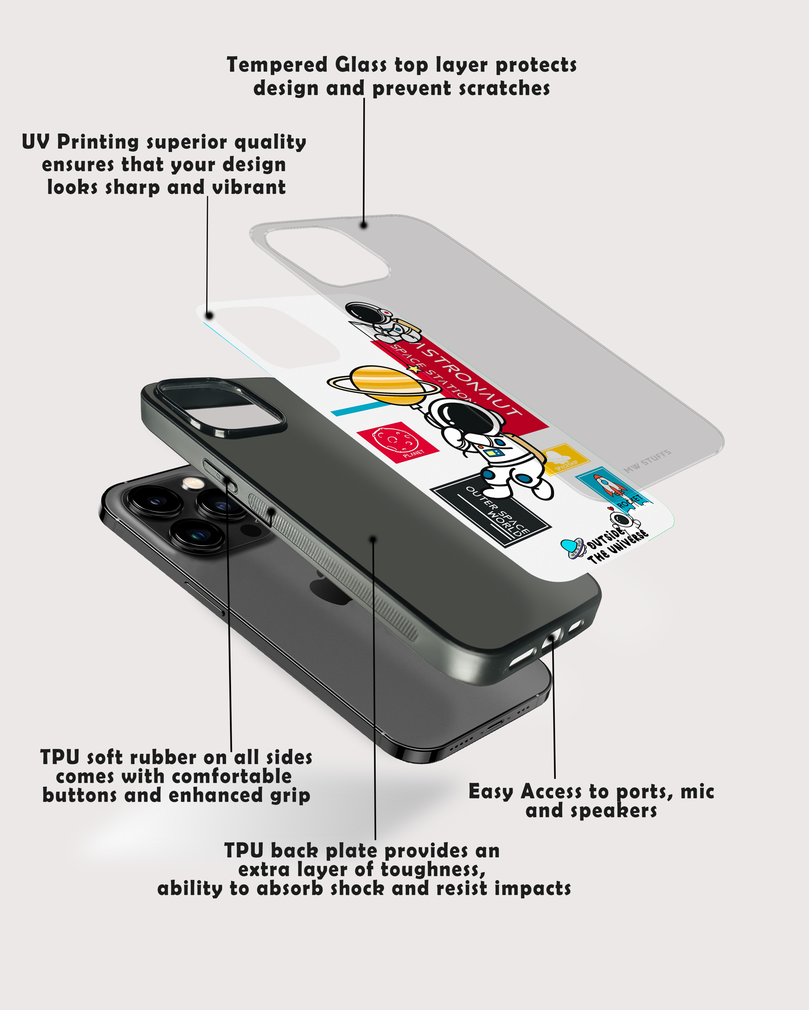 Astronaut Cartoon GLASS CASE -  - MW Stuffs - 