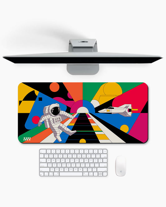 Astronaut's Journey on the Neon Path Deskmat