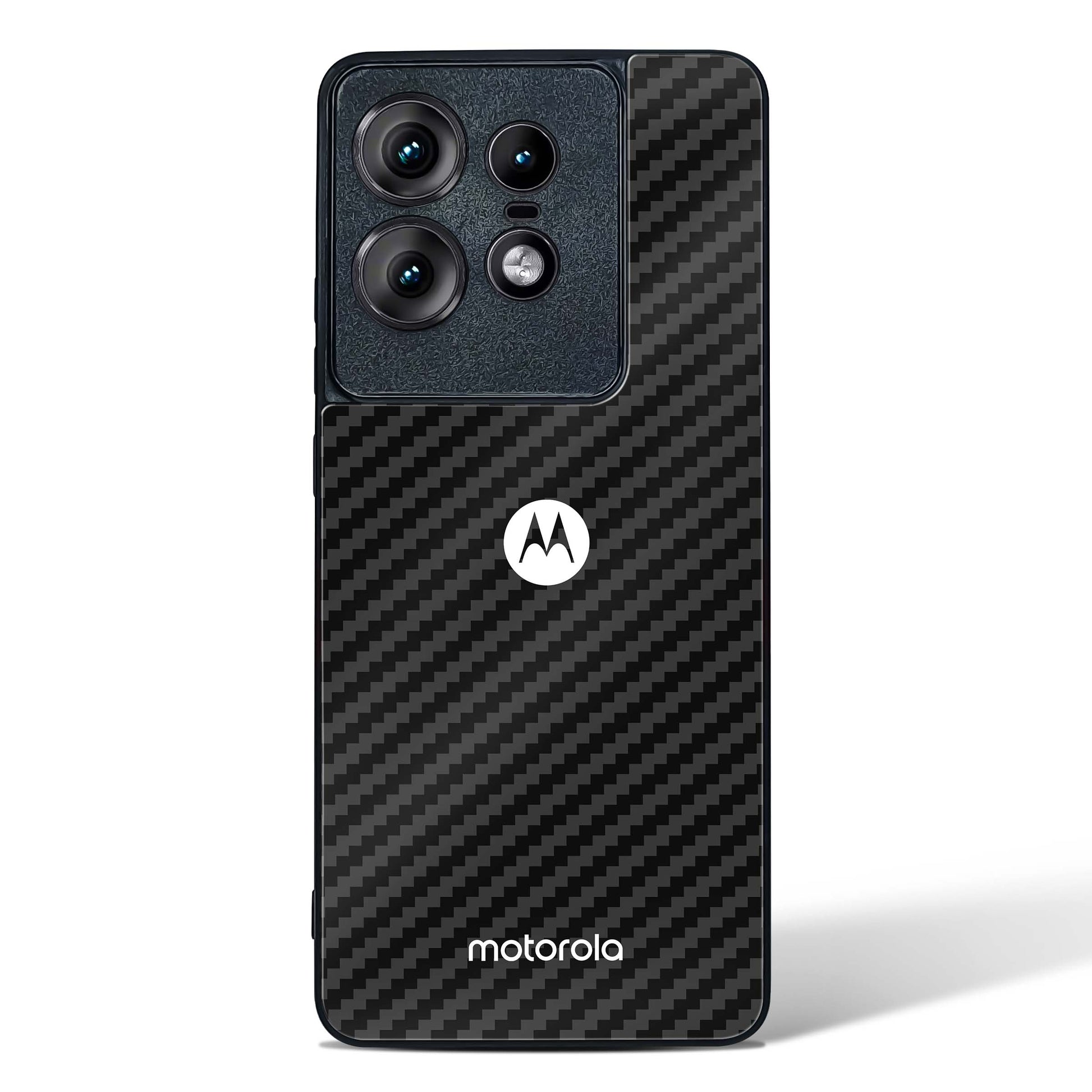 Black Carbon Pattern Glass Phone Case-Motorola Edge 50 Pro
