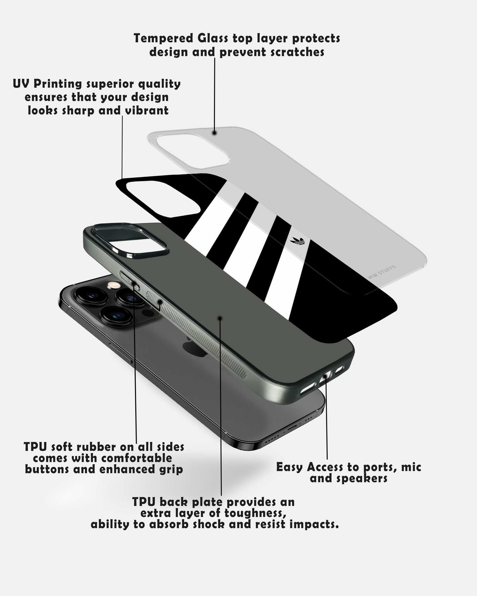 Black White Cross Stripes Glass Case -  - MW Stuffs - 