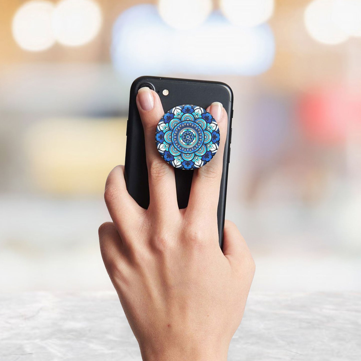 Blue Harmony Mandala Flat Pop Holder