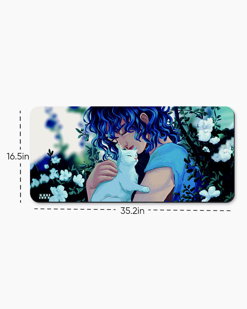 Blue Tresses & Ivory Whispers Deskmat