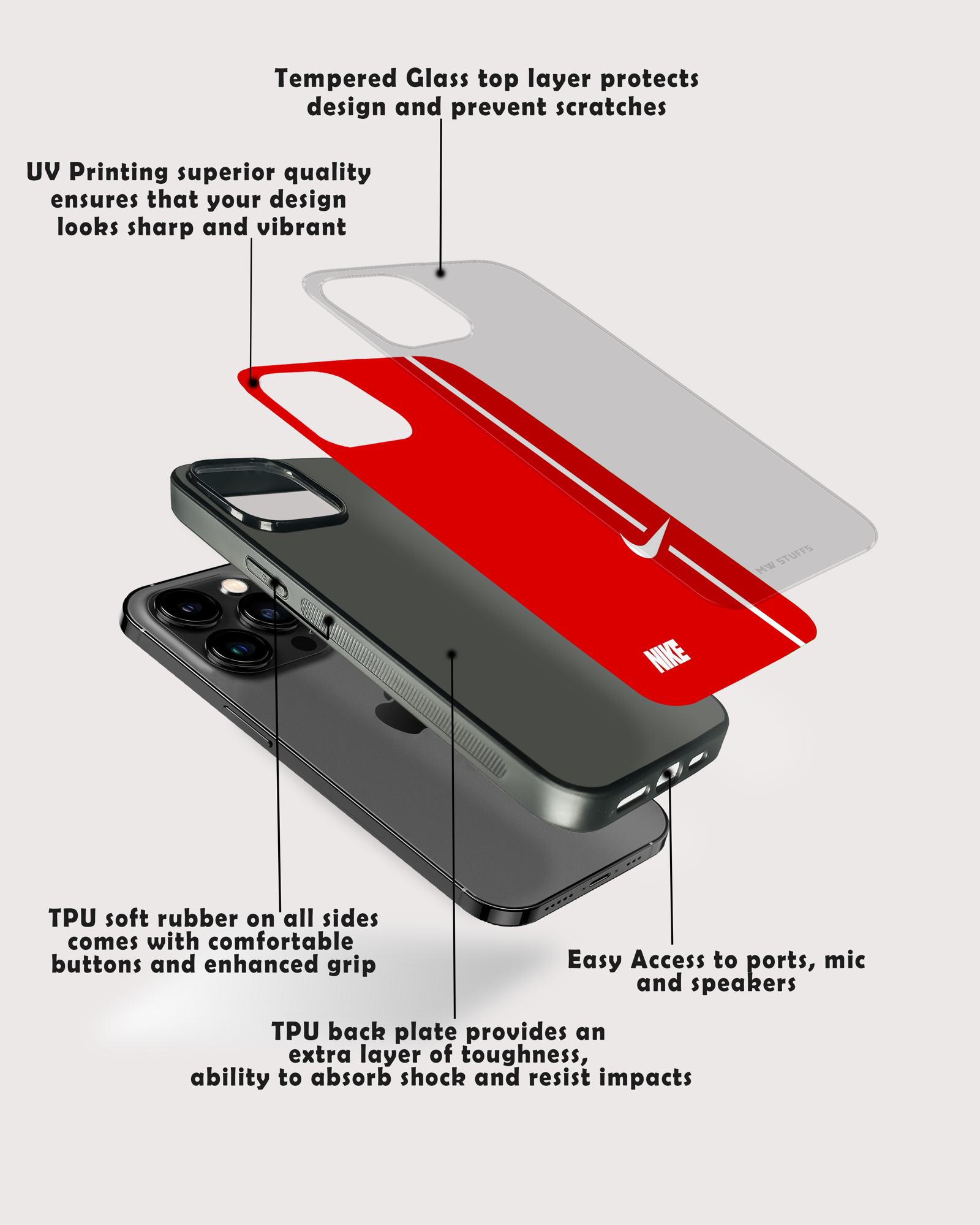 Brand Name Red and White Line Glass Case -  - MW Stuffs - 