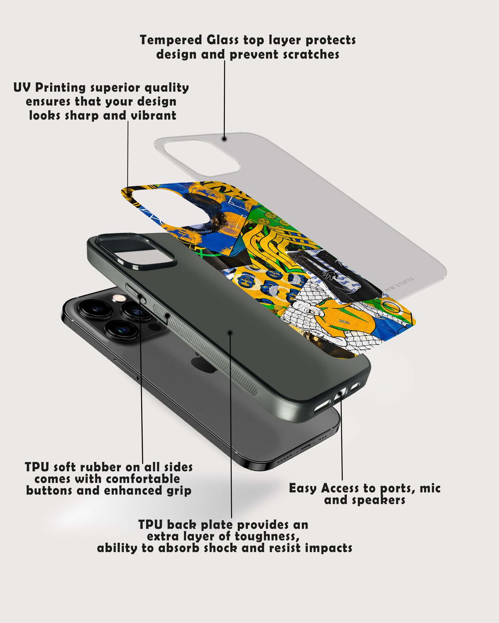 Brazilian Football Team Graffiti Glass Case -  - MW Stuffs - 