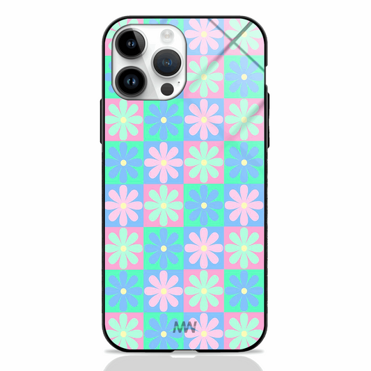 Checkered Blossoms Premium Glass Case -  - MW Stuffs - 