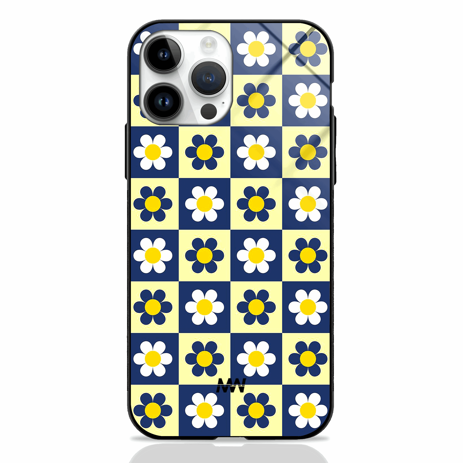 Checkered Blossoms Premium Glass Case -  - MW Stuffs - 