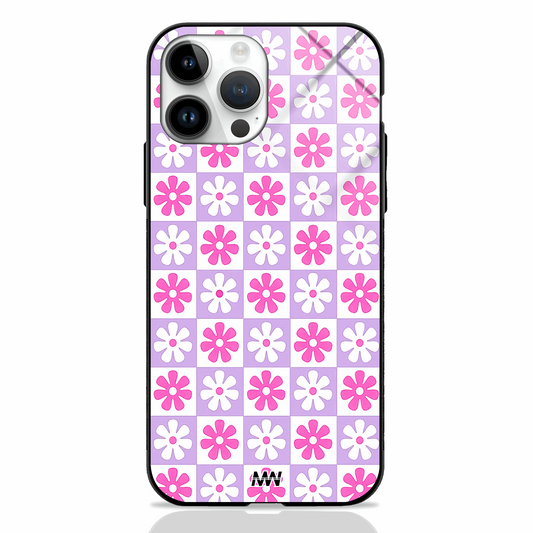 Checkered Blossoms Premium Glass Case -  - MW Stuffs - 