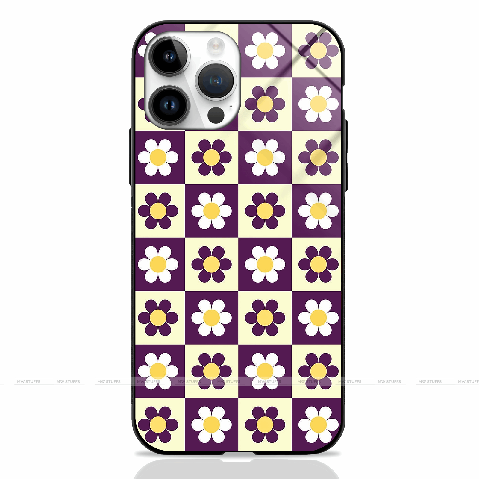 Checkered Blossoms Premium Glass Case -  - MW Stuffs - 