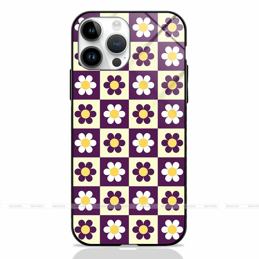 Checkered Blossoms Premium Glass Case -  - MW Stuffs - 