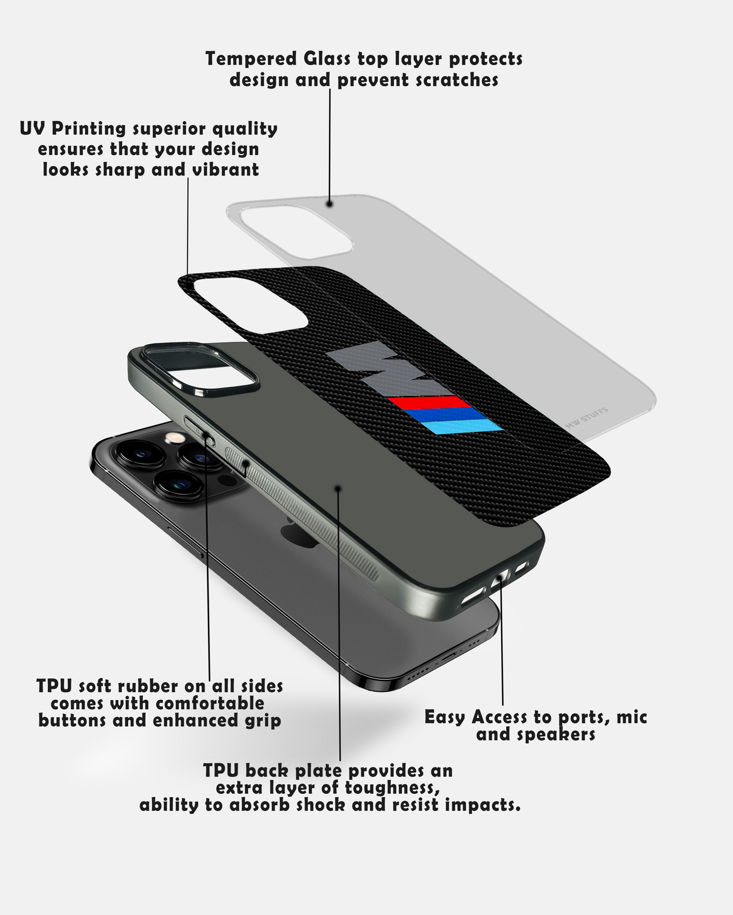 Cool Racing Stripes Black Carbon Pattern Printed Glass Case -  - MW Stuffs - 