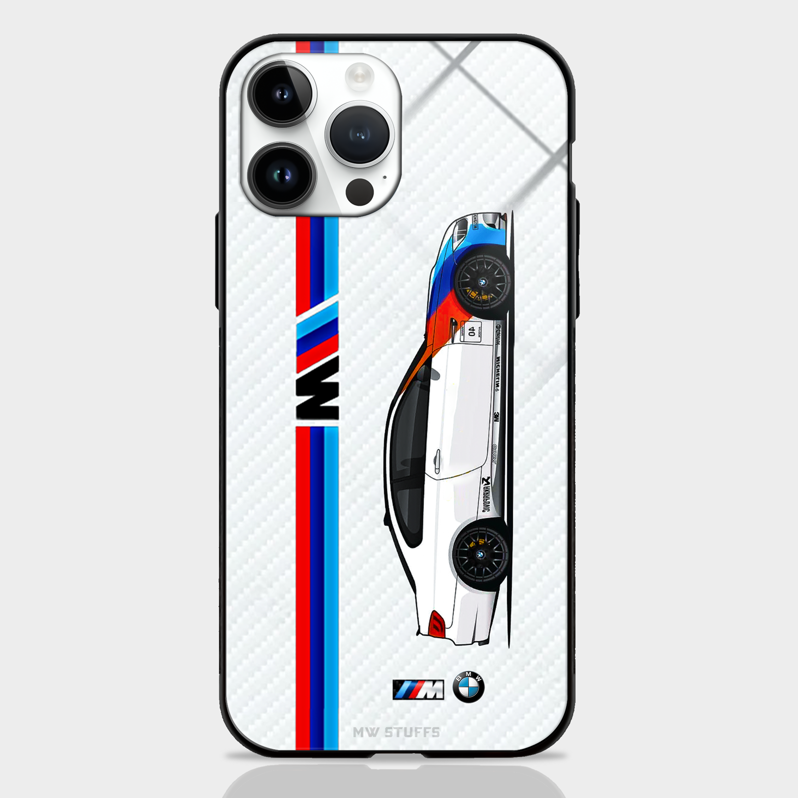 Cool Racing Stripes White Carbon Pattern Glass Case -  - MW Stuffs - 