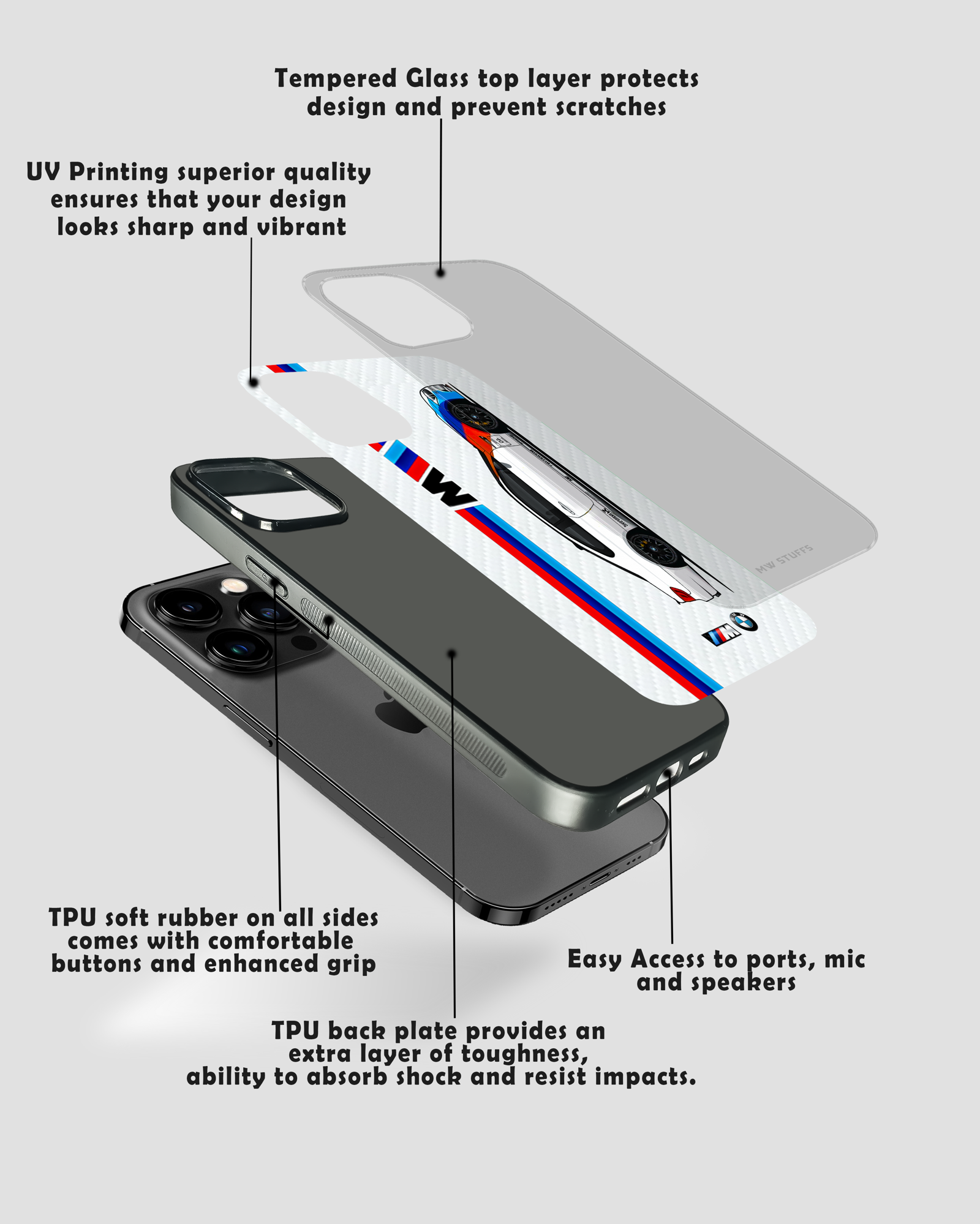 Cool Racing Stripes White Carbon Pattern Glass Case -  - MW Stuffs - 