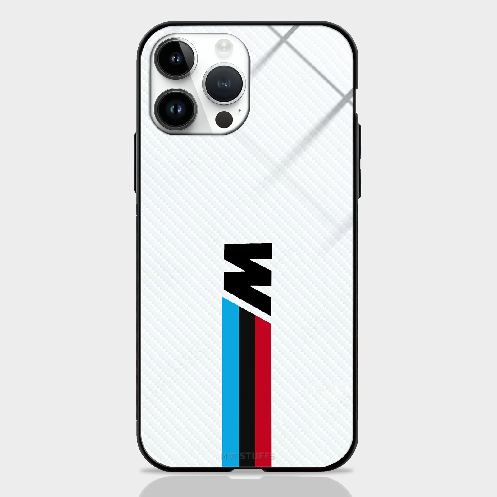 Cool Racing Stripes White Carbon Pattern Glass Case -  - MW Stuffs - 