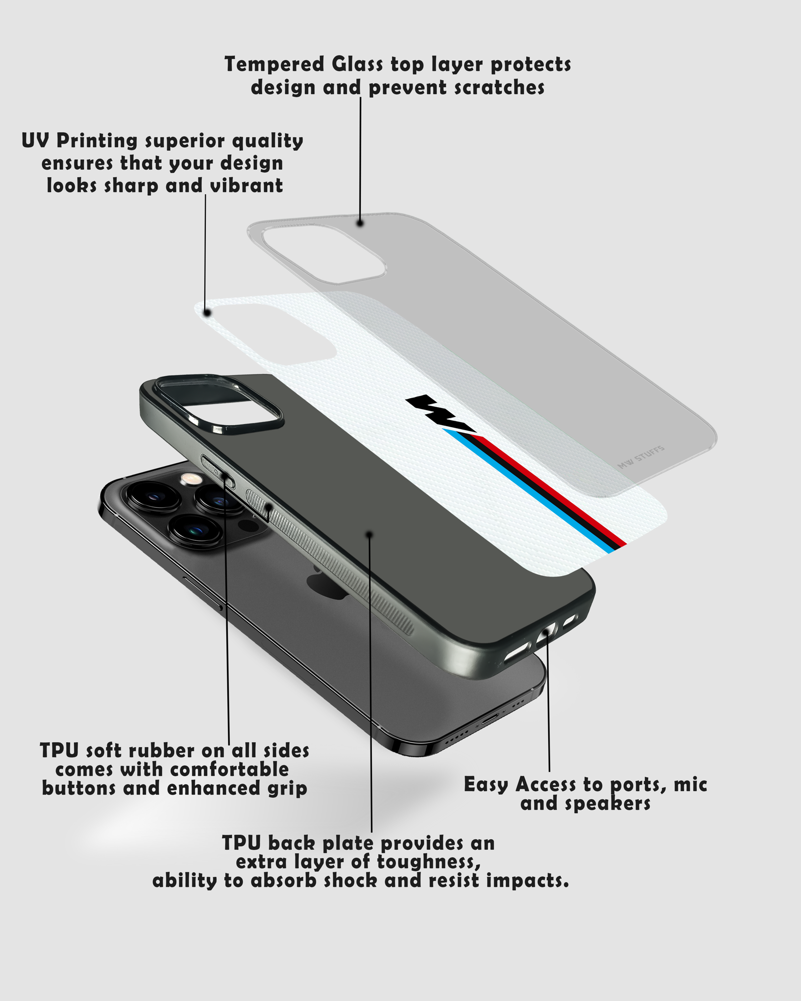 Cool Racing Stripes White Carbon Pattern Glass Case -  - MW Stuffs - 