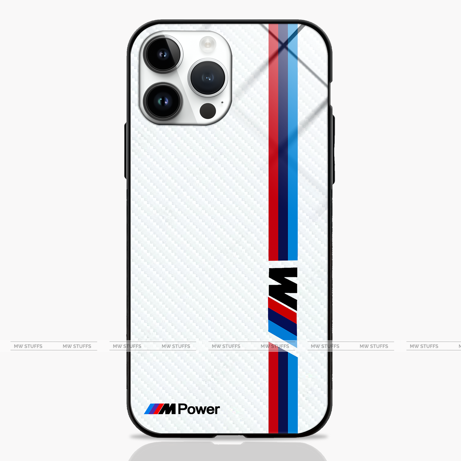 Cool Racing Stripes White Carbon Pattern PREMIUM GLASS CASE (customizable for all models) -  - MW Stuffs - 