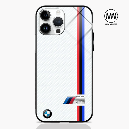 Cool Racing Stripes White Carbon Pattern Premium GLASS CASE -  - MW Stuffs - 