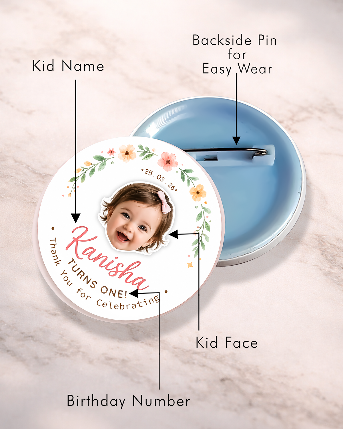 Personalized Kids Birthday Badge (58mm Pin-Back) – Perfect Return Gift