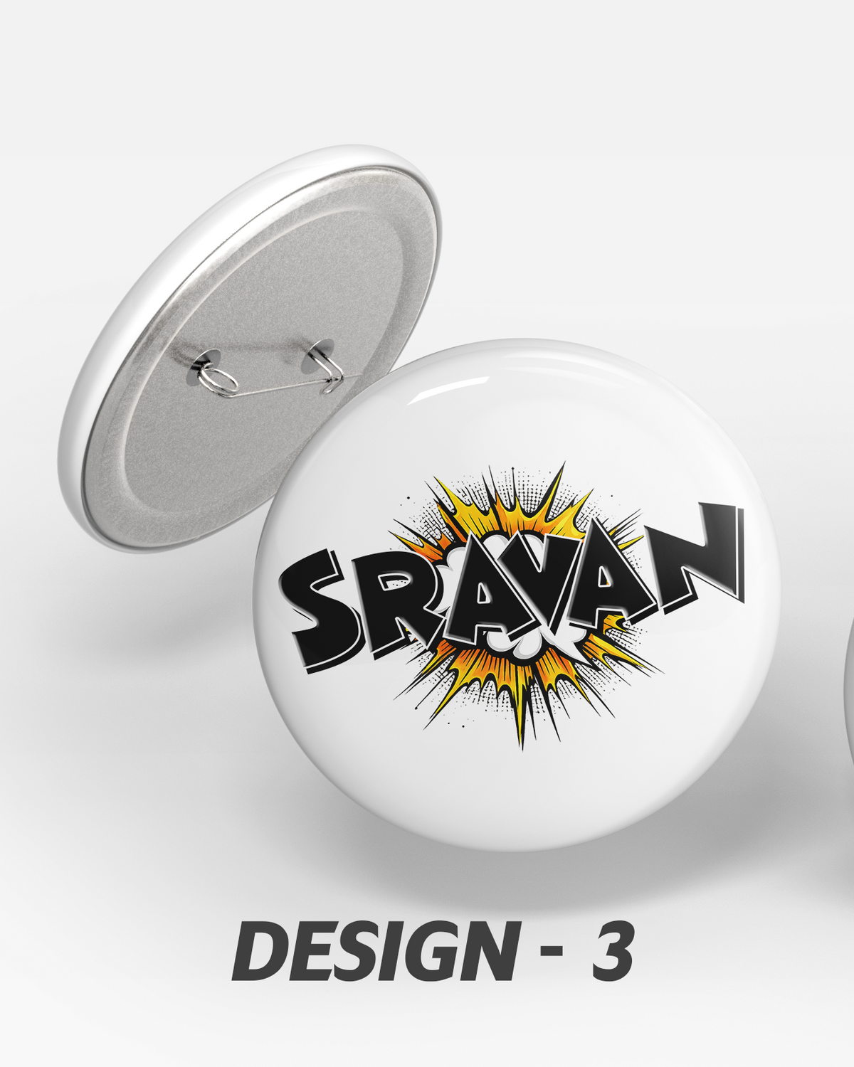 Custom Name Pop Art Button Badge with Pin-Back (58mm) (Combo of 5)