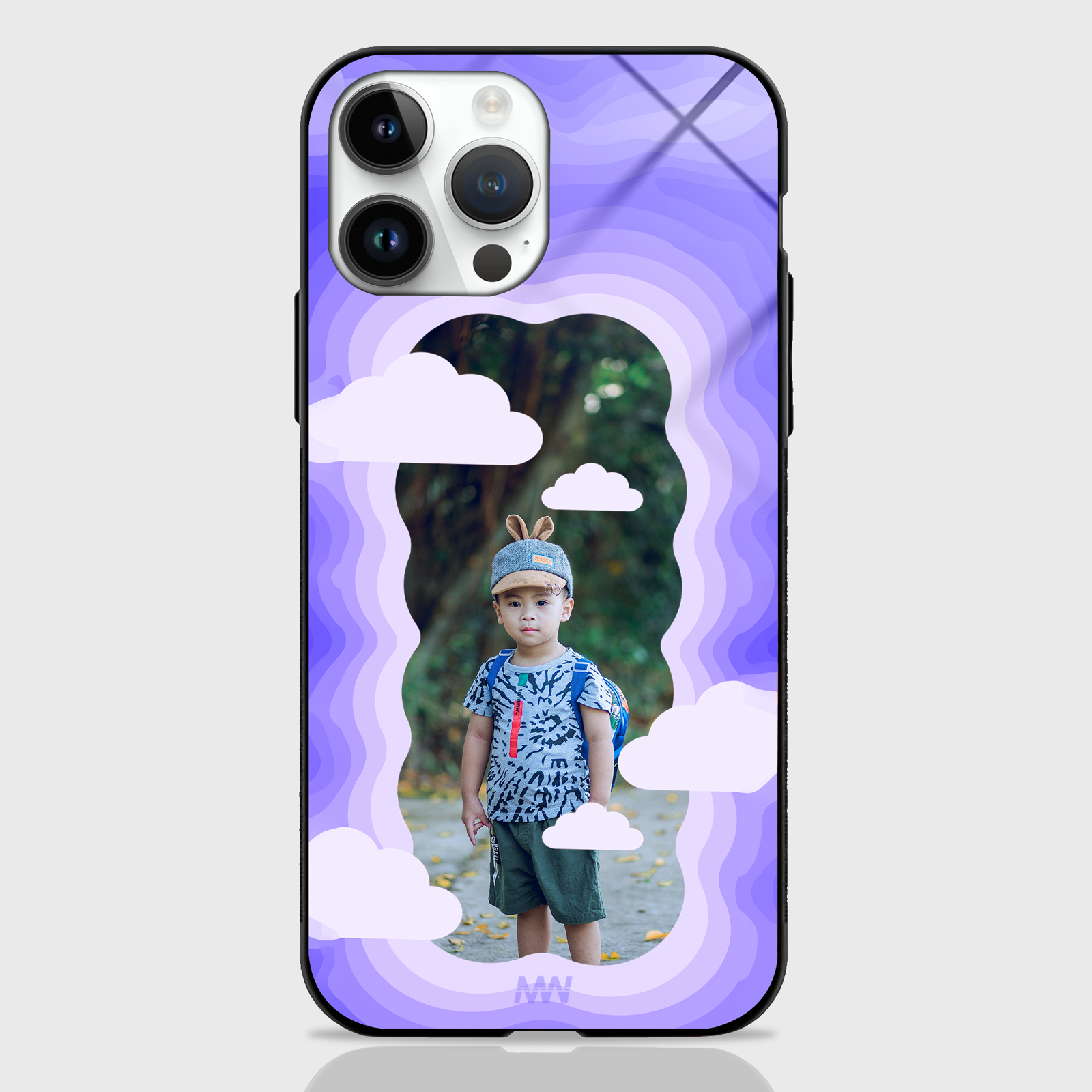 Customized Baby Boy Photo with Purple Cloudy Printed Glass Case -  - MW Stuffs - 