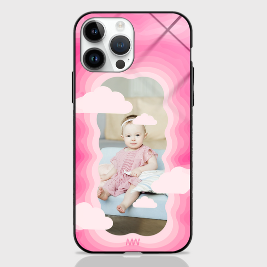 Customized Baby Girl Photo with Pinkish Cloudy Printed Glass Case -  - MW Stuffs - 
