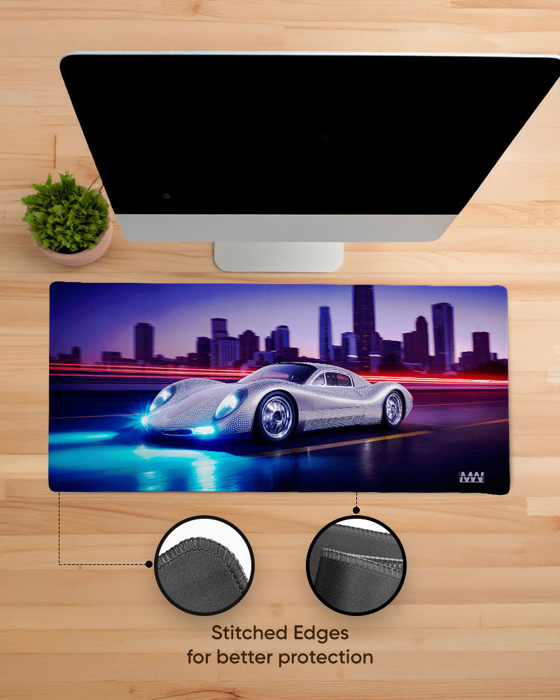 Neon Pursuit Midnight Streets Ahead DeskMat