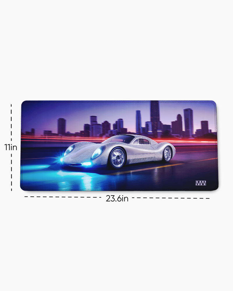 Neon Pursuit Midnight Streets Ahead DeskMat