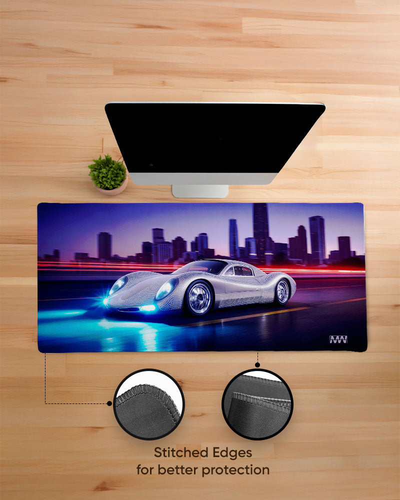 Neon Pursuit Midnight Streets Ahead DeskMat