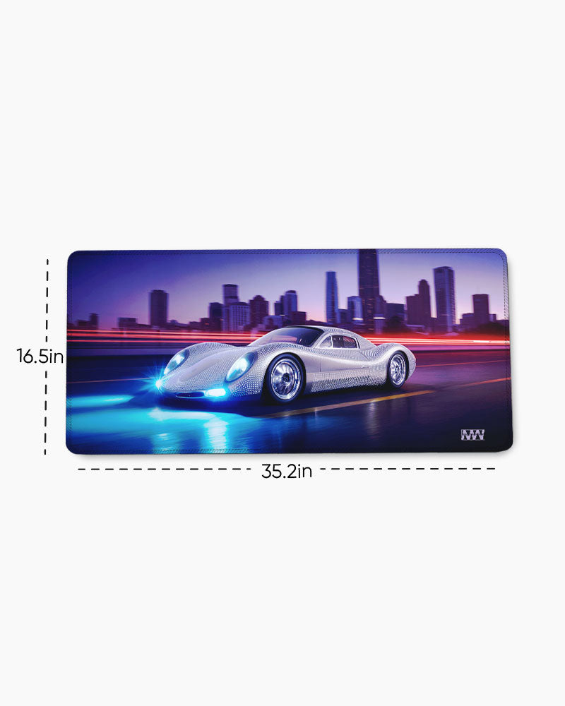 Neon Pursuit Midnight Streets Ahead DeskMat