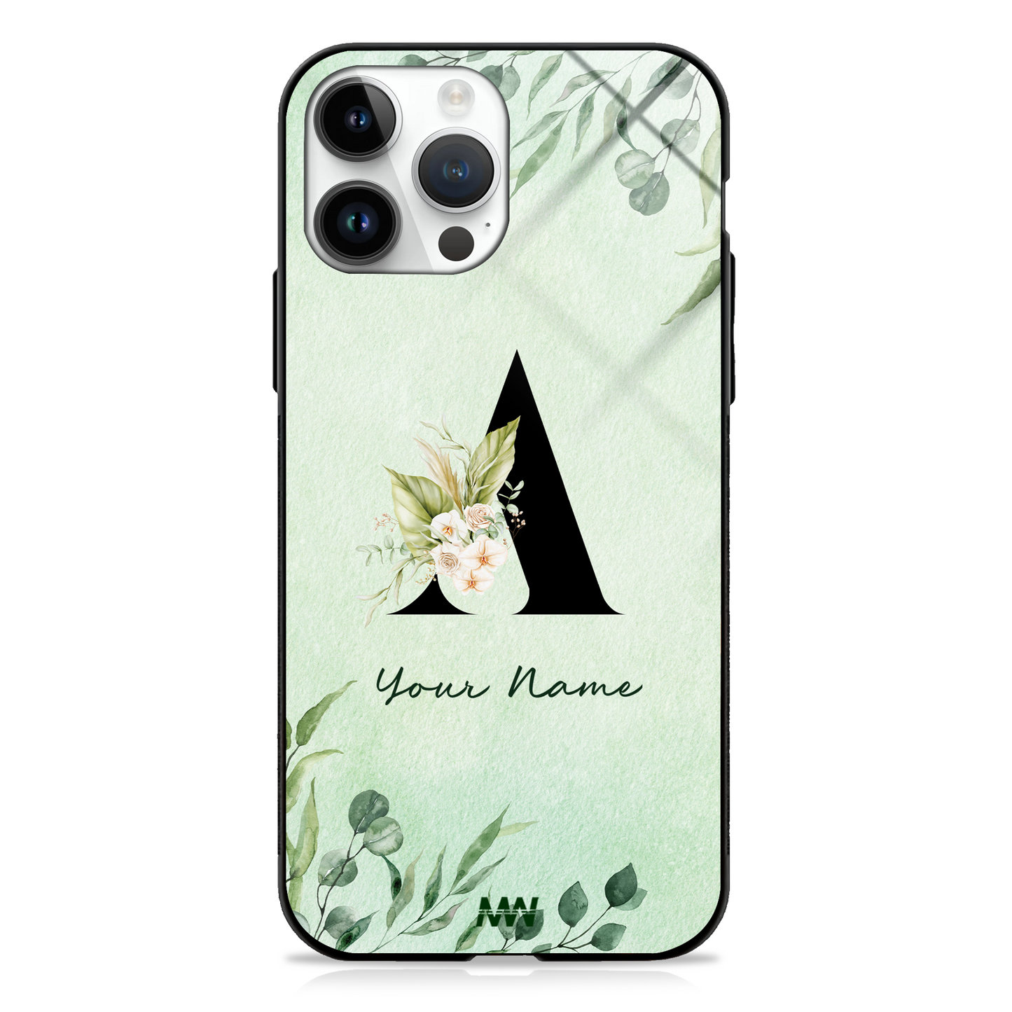 Enchanted Green Custom Name Floral GLASS CASE -  - MW Stuffs - 