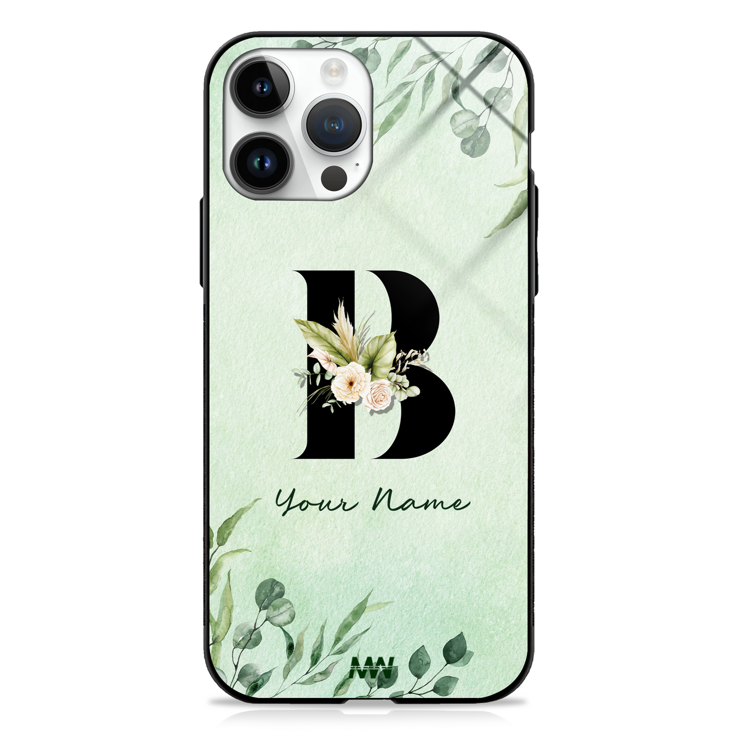 Enchanted Green Custom Name Floral GLASS CASE -  - MW Stuffs - 