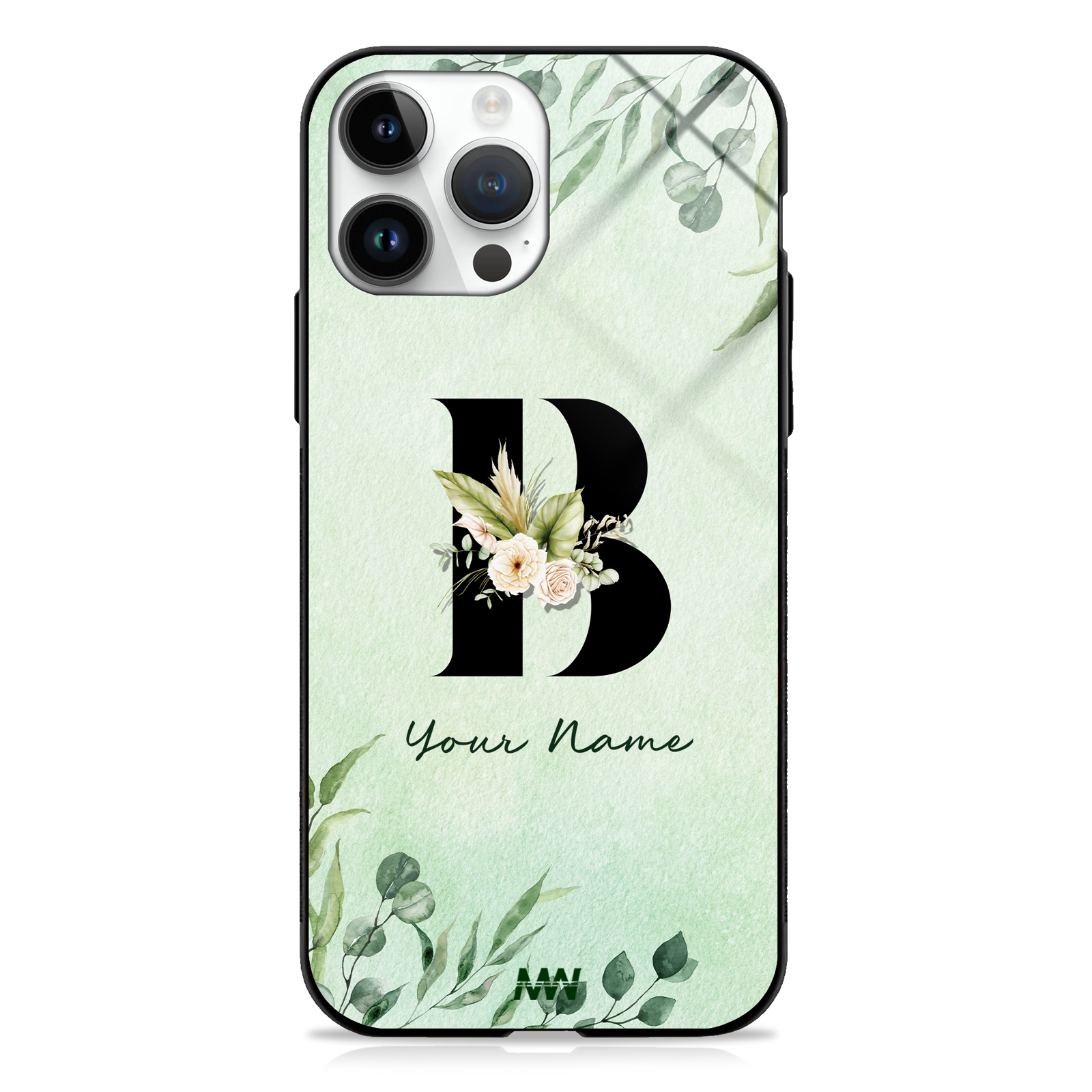 Enchanted Green Custom Name Floral GLASS CASE -  - MW Stuffs - 