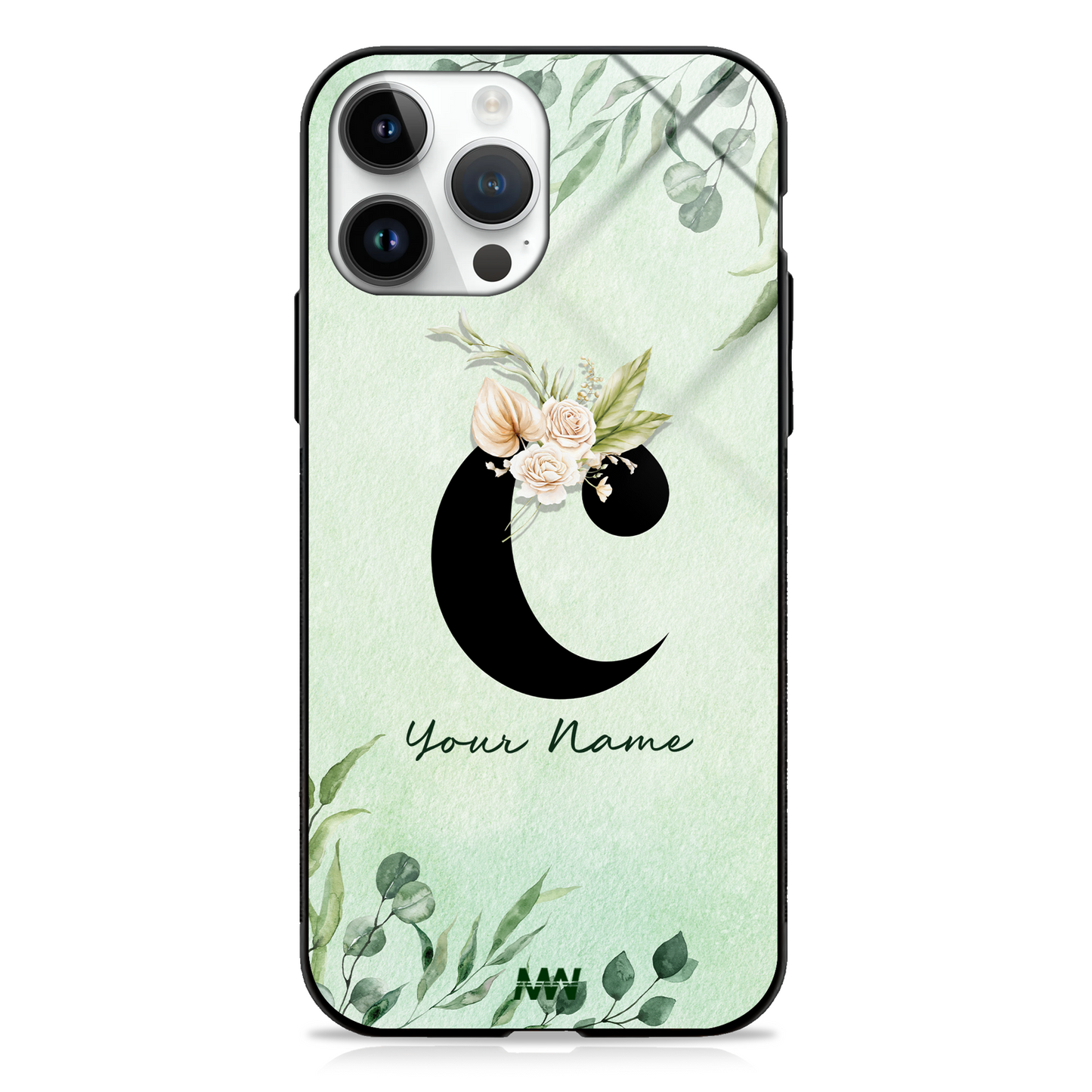 Enchanted Green Custom Name Floral GLASS CASE -  - MW Stuffs - 