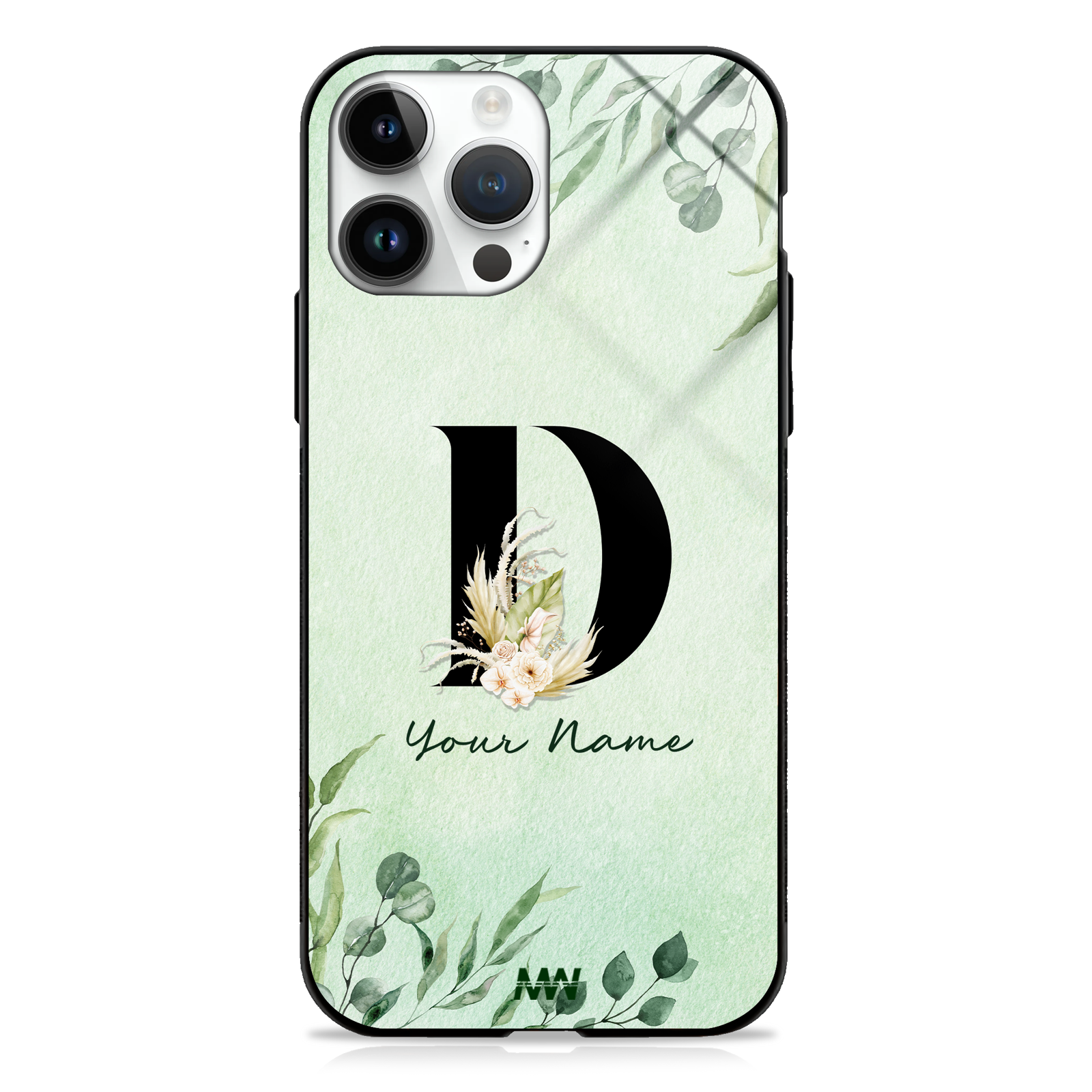 Enchanted Green Custom Name Floral GLASS CASE -  - MW Stuffs - 