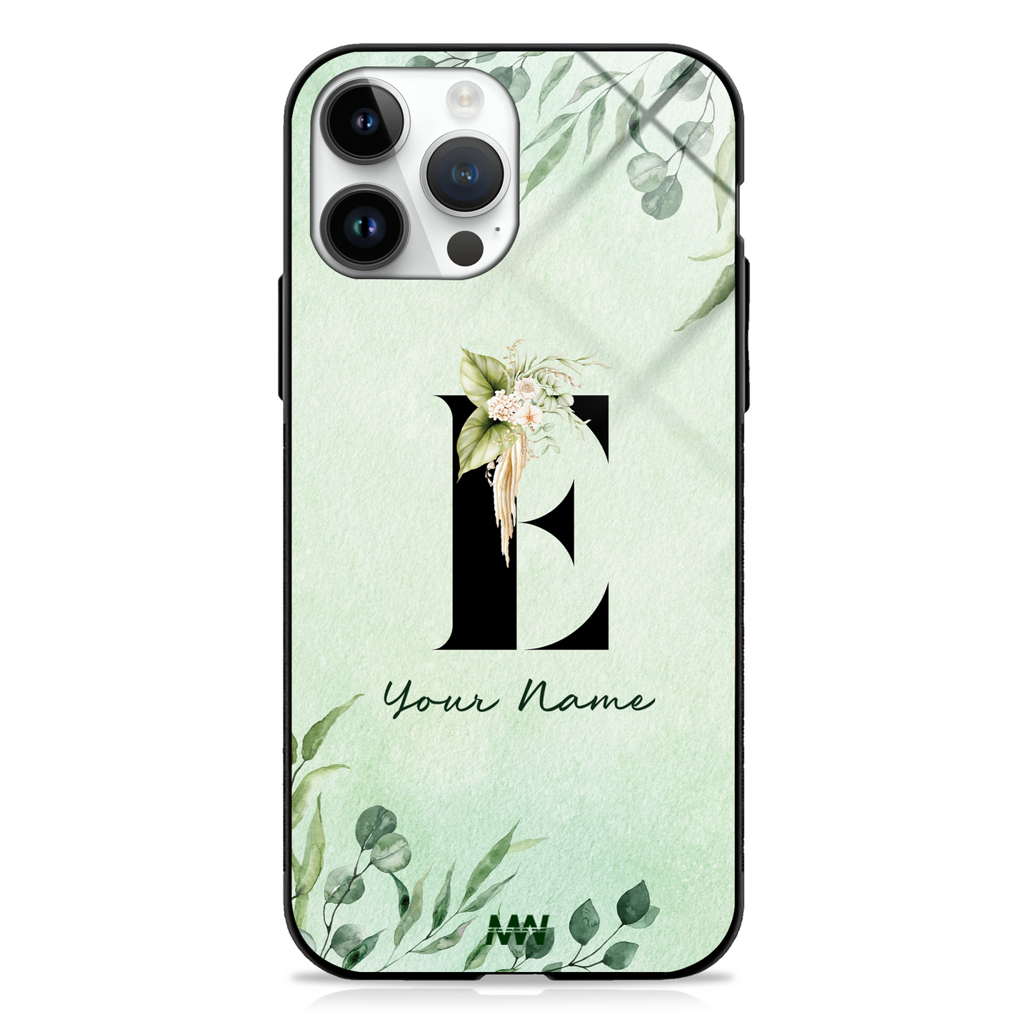 Enchanted Green Custom Name Floral GLASS CASE -  - MW Stuffs - 