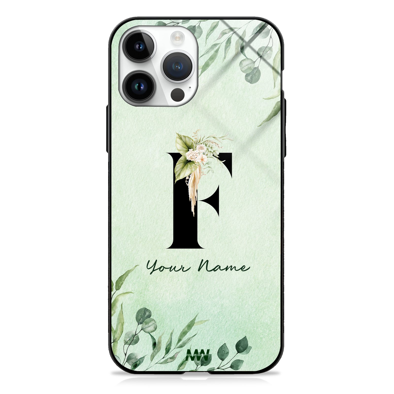 Enchanted Green Custom Name Floral GLASS CASE -  - MW Stuffs - 