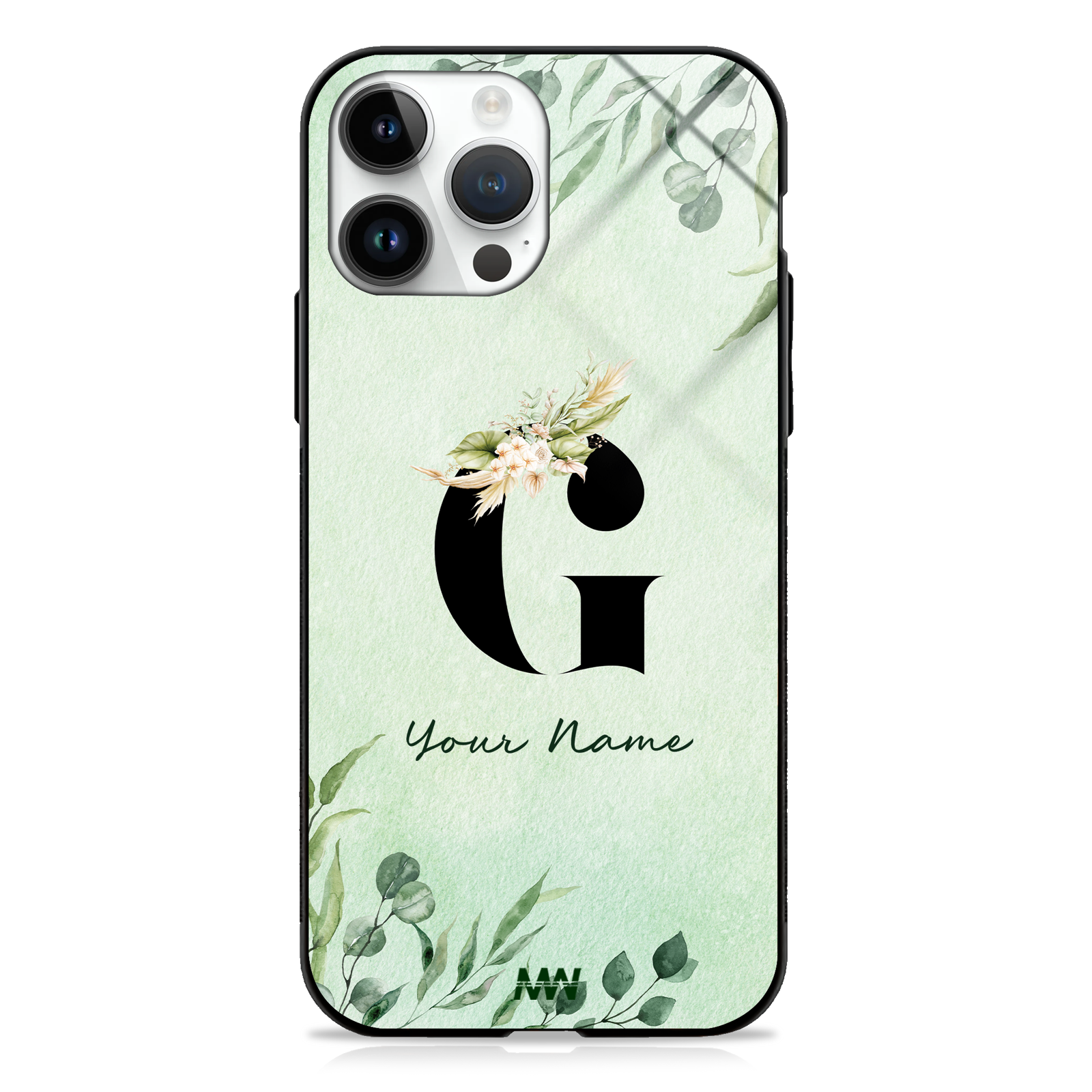 Enchanted Green Custom Name Floral GLASS CASE -  - MW Stuffs - 