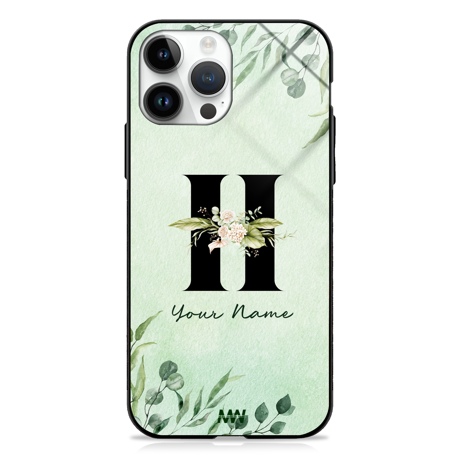 Enchanted Green Custom Name Floral GLASS CASE -  - MW Stuffs - 