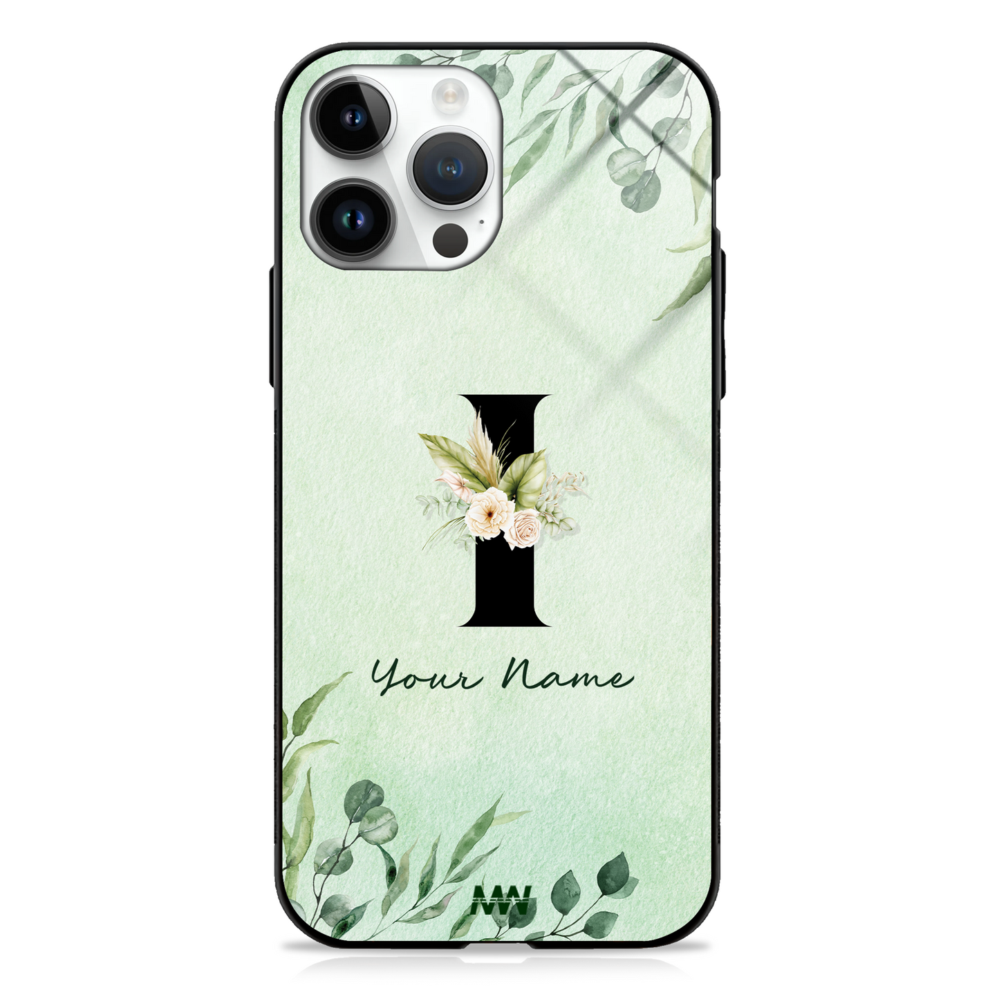 Enchanted Green Custom Name Floral GLASS CASE -  - MW Stuffs - 
