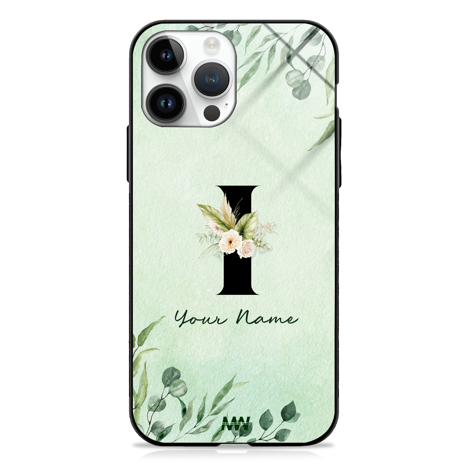 Enchanted Green Custom Name Floral GLASS CASE -  - MW Stuffs - 