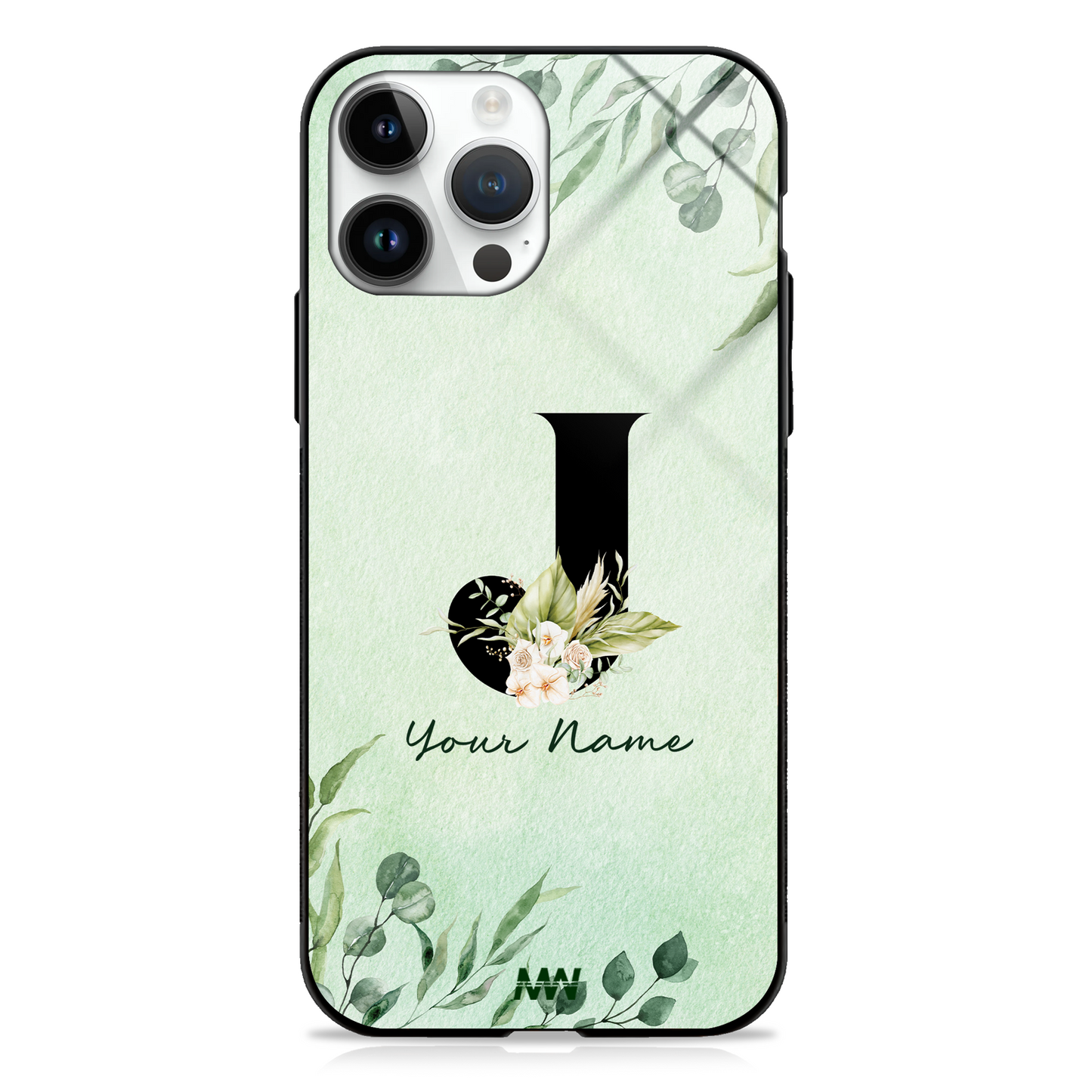 Enchanted Green Custom Name Floral GLASS CASE -  - MW Stuffs - 
