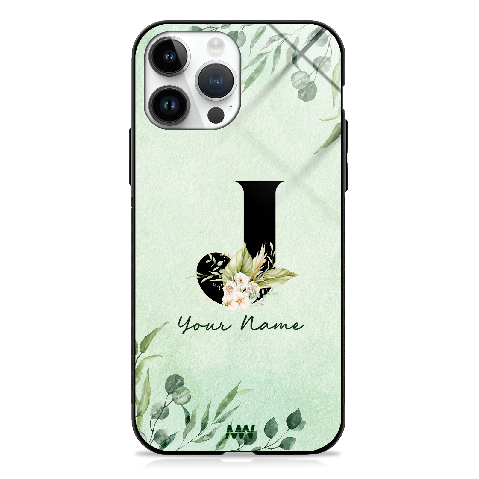 Enchanted Green Custom Name Floral GLASS CASE -  - MW Stuffs - 
