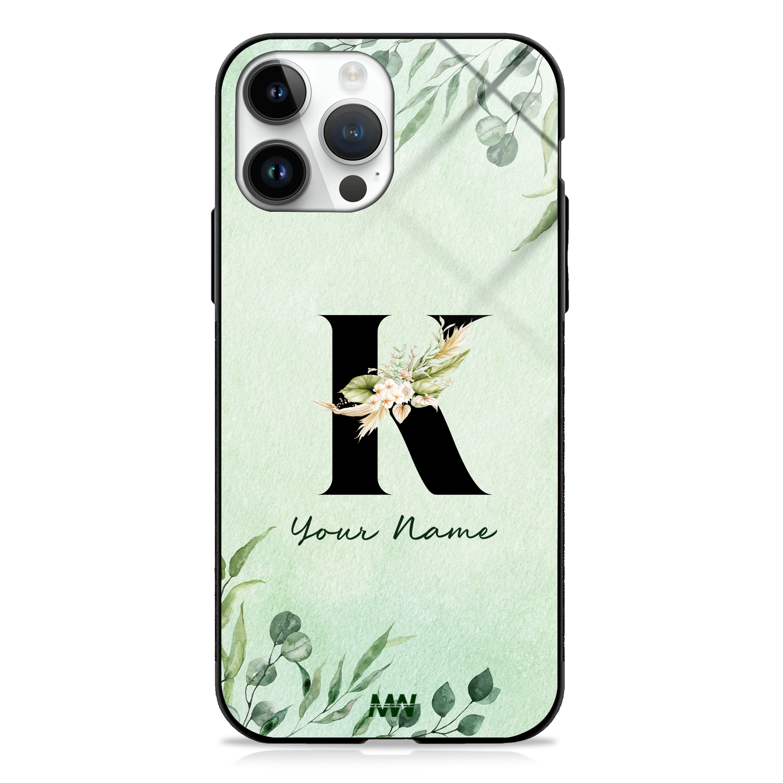 Enchanted Green Custom Name Floral GLASS CASE -  - MW Stuffs - 