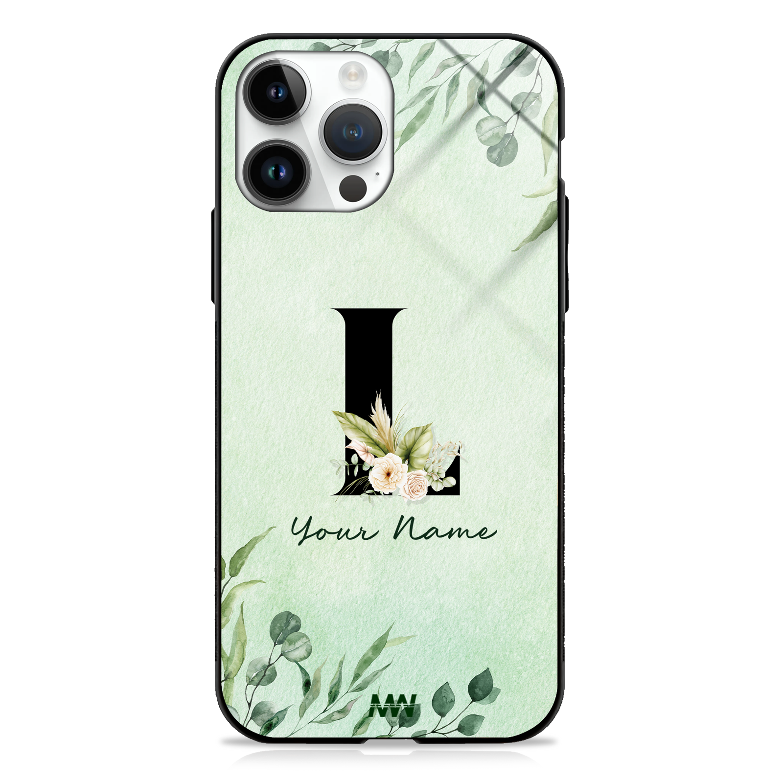 Enchanted Green Custom Name Floral GLASS CASE -  - MW Stuffs - 