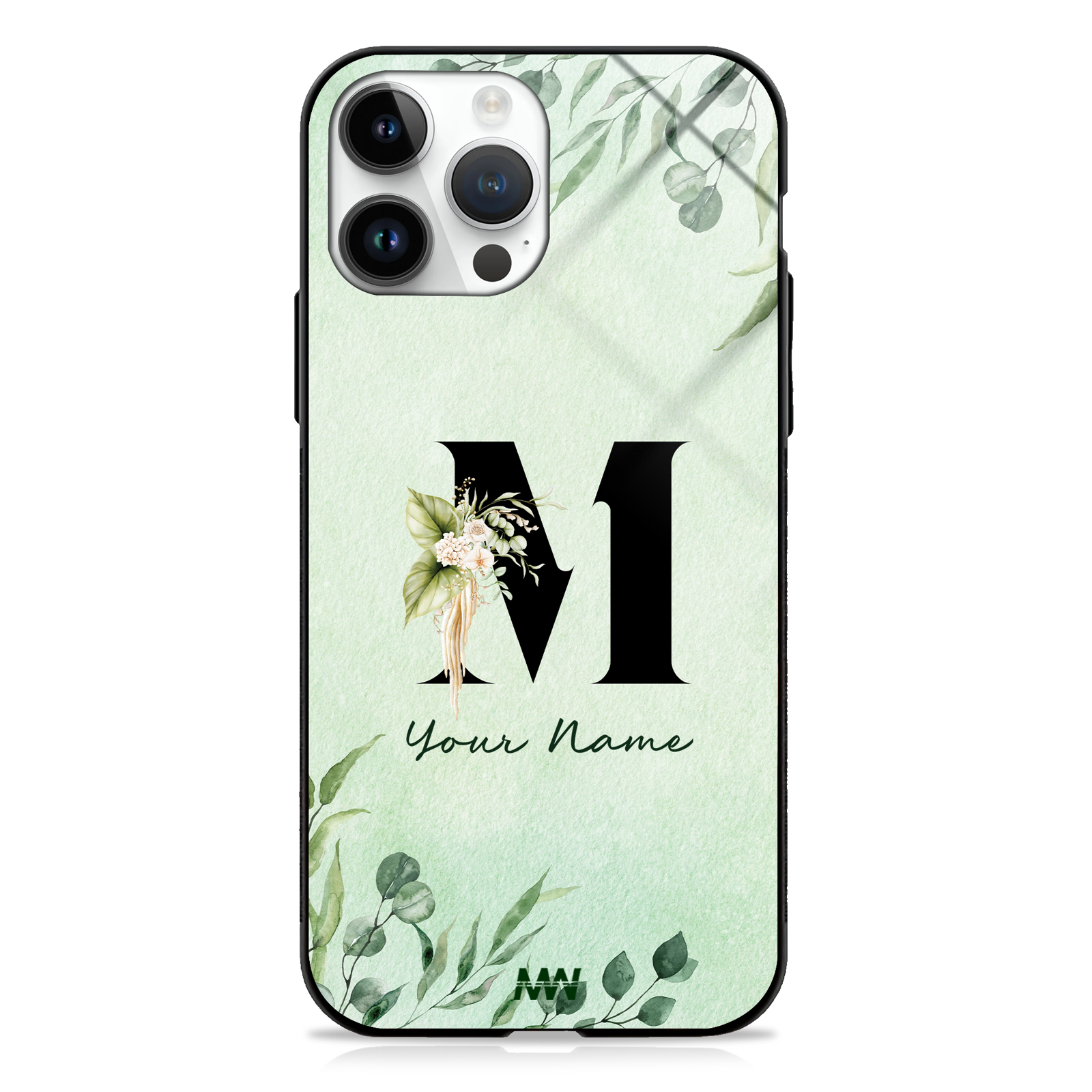 Enchanted Green Custom Name Floral GLASS CASE -  - MW Stuffs - 