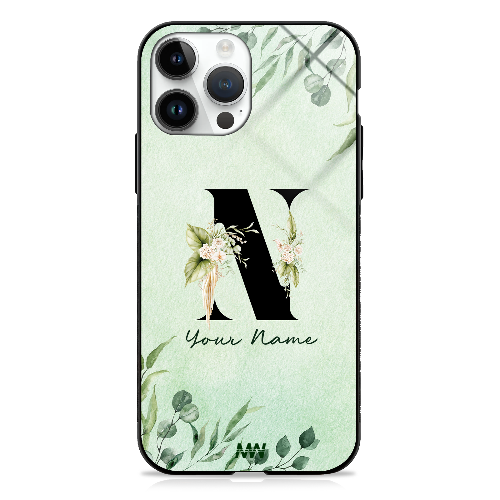 Enchanted Green Custom Name Floral GLASS CASE -  - MW Stuffs - 