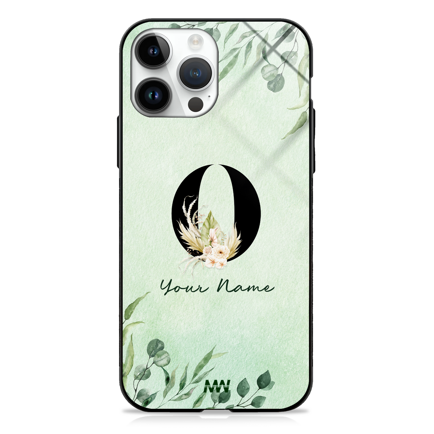 Enchanted Green Custom Name Floral GLASS CASE -  - MW Stuffs - 