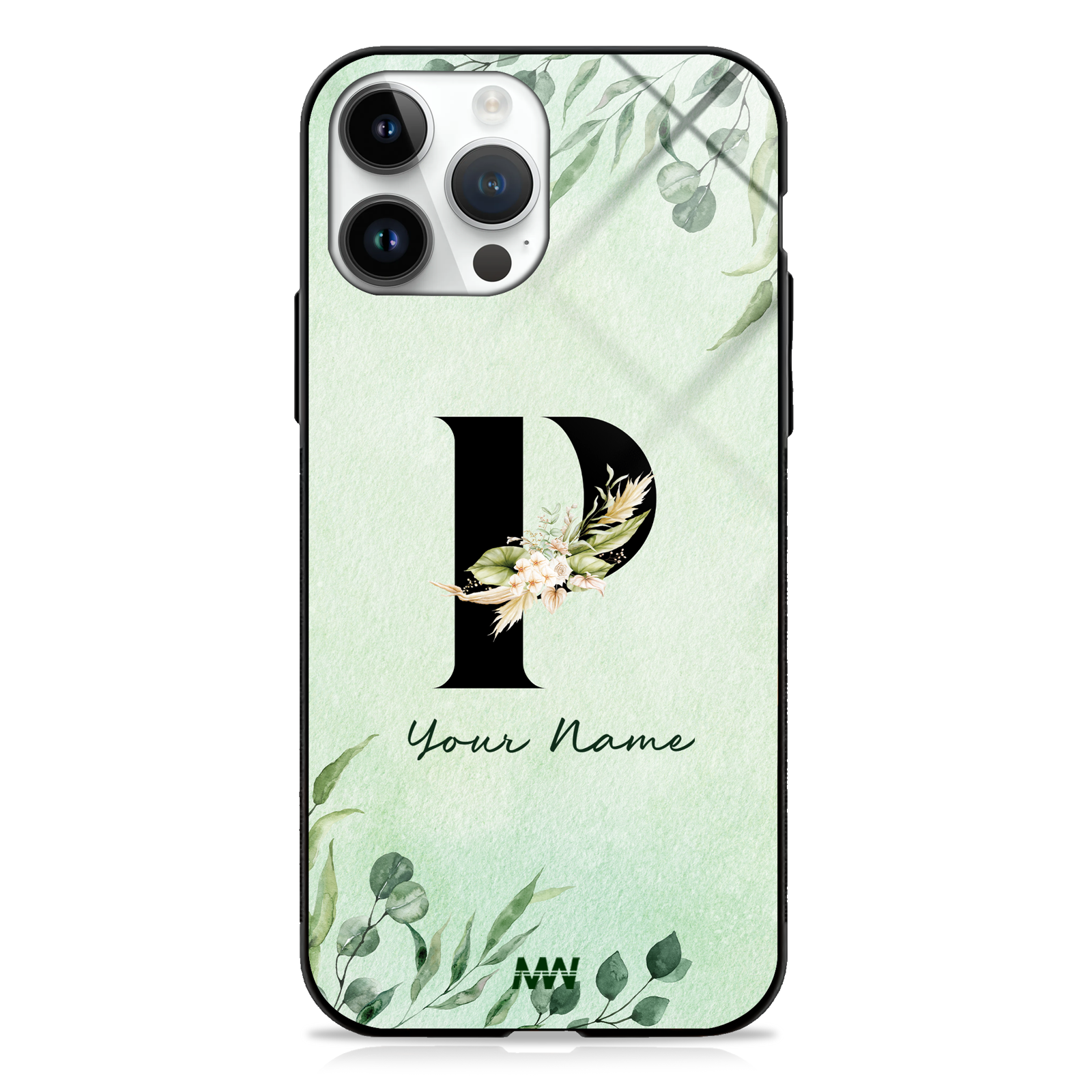Enchanted Green Custom Name Floral GLASS CASE -  - MW Stuffs - 