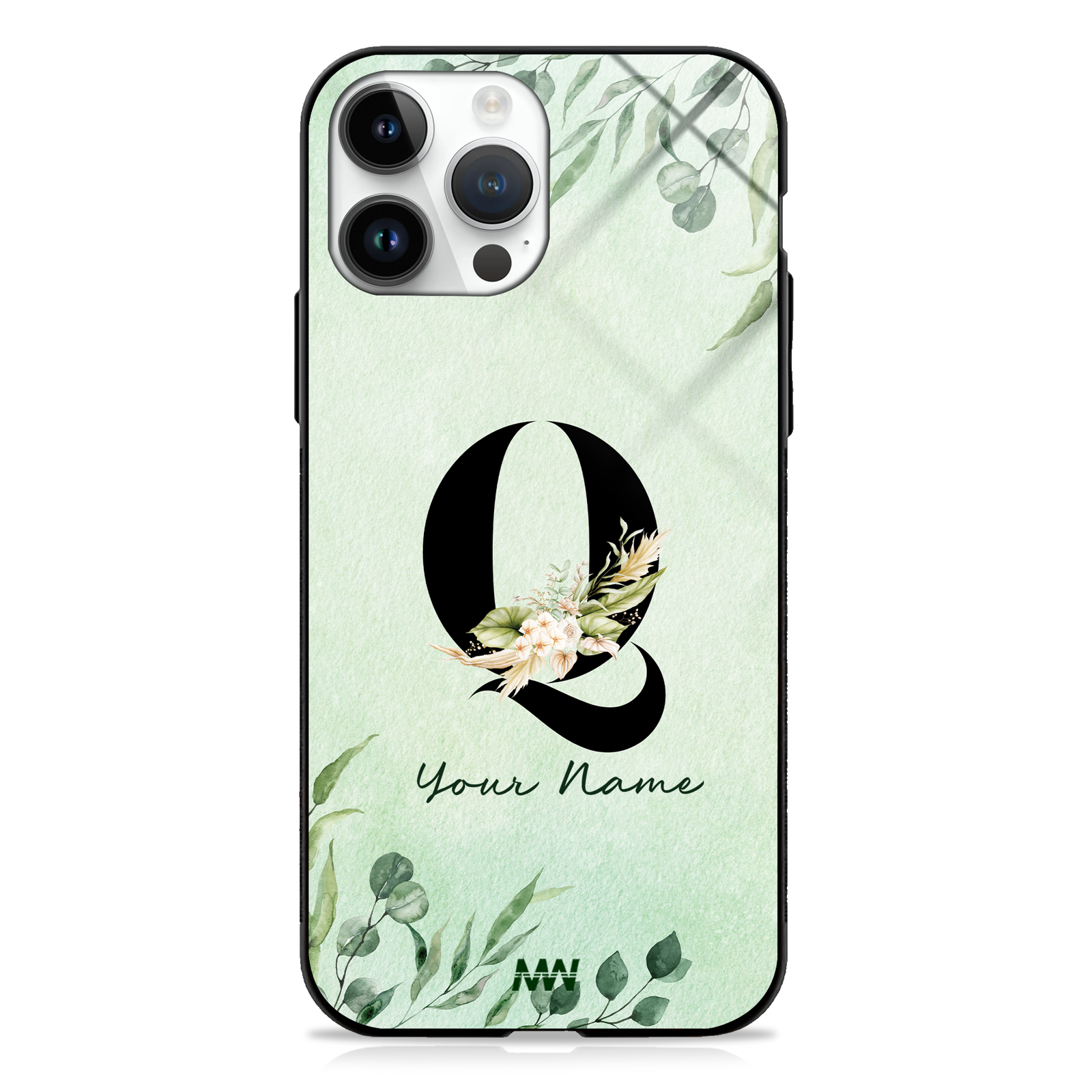 Enchanted Green Custom Name Floral GLASS CASE -  - MW Stuffs - 